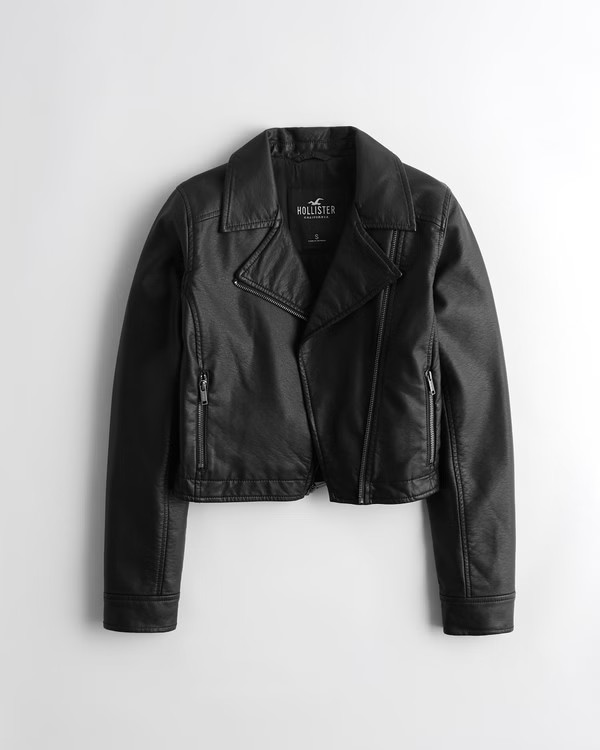 Women's Cropped Faux Leather Biker Jacket | Women's Jackets & Coats | HollisterCo.com | Hollister (US)
