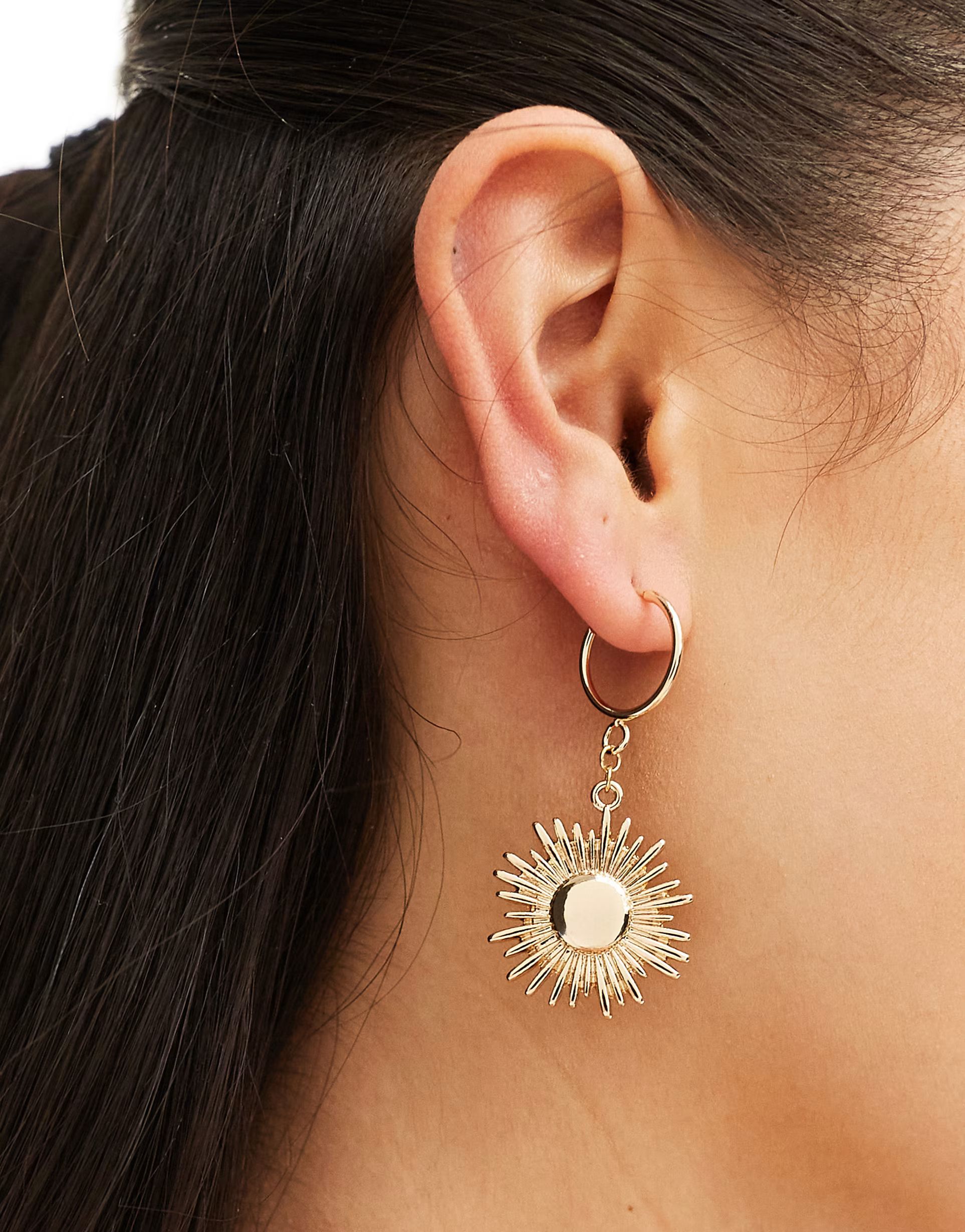 Petit Moments marisol sun charm huggie hoop earrings in gold | ASOS (Global)