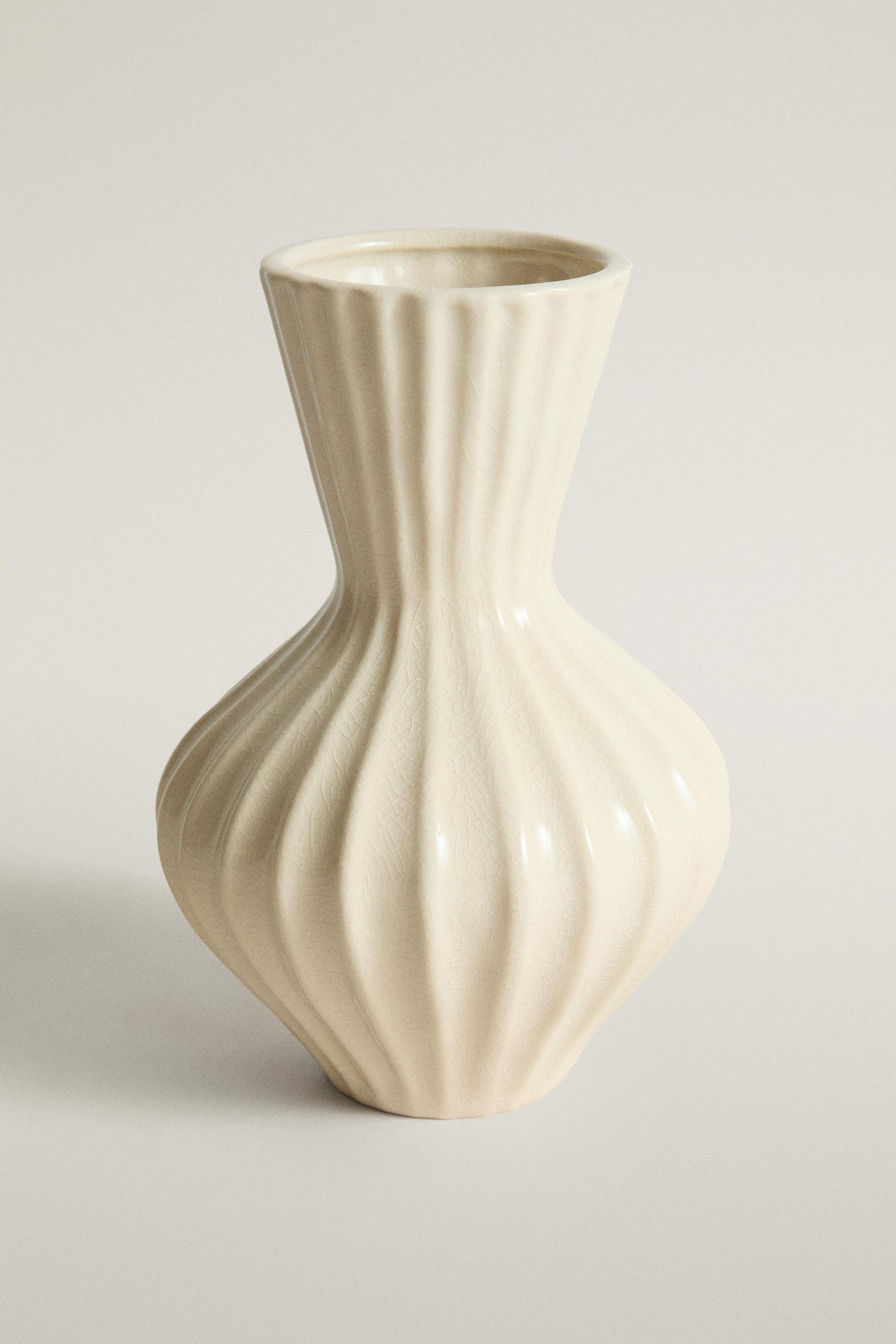 SMALL STRIPED GLAZED CERAMIC VASE - Cream - ONE SIZE ONLY | Zara US