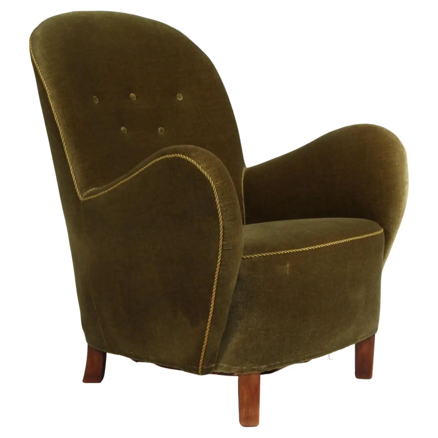 Georg Kofoed Lounge Chair with Green Velvet, Denmark, 1940s | 1stDibs