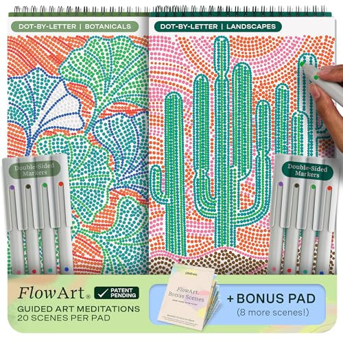 Lifelines FlowArt Activity Pad, 2-Pack & Bonus Pad - Guided Dot-by-Letter Art Meditations with Markers - Color by Number/Letter Coloring Books for Tweens, Adults & Seniors | Amazon (US)