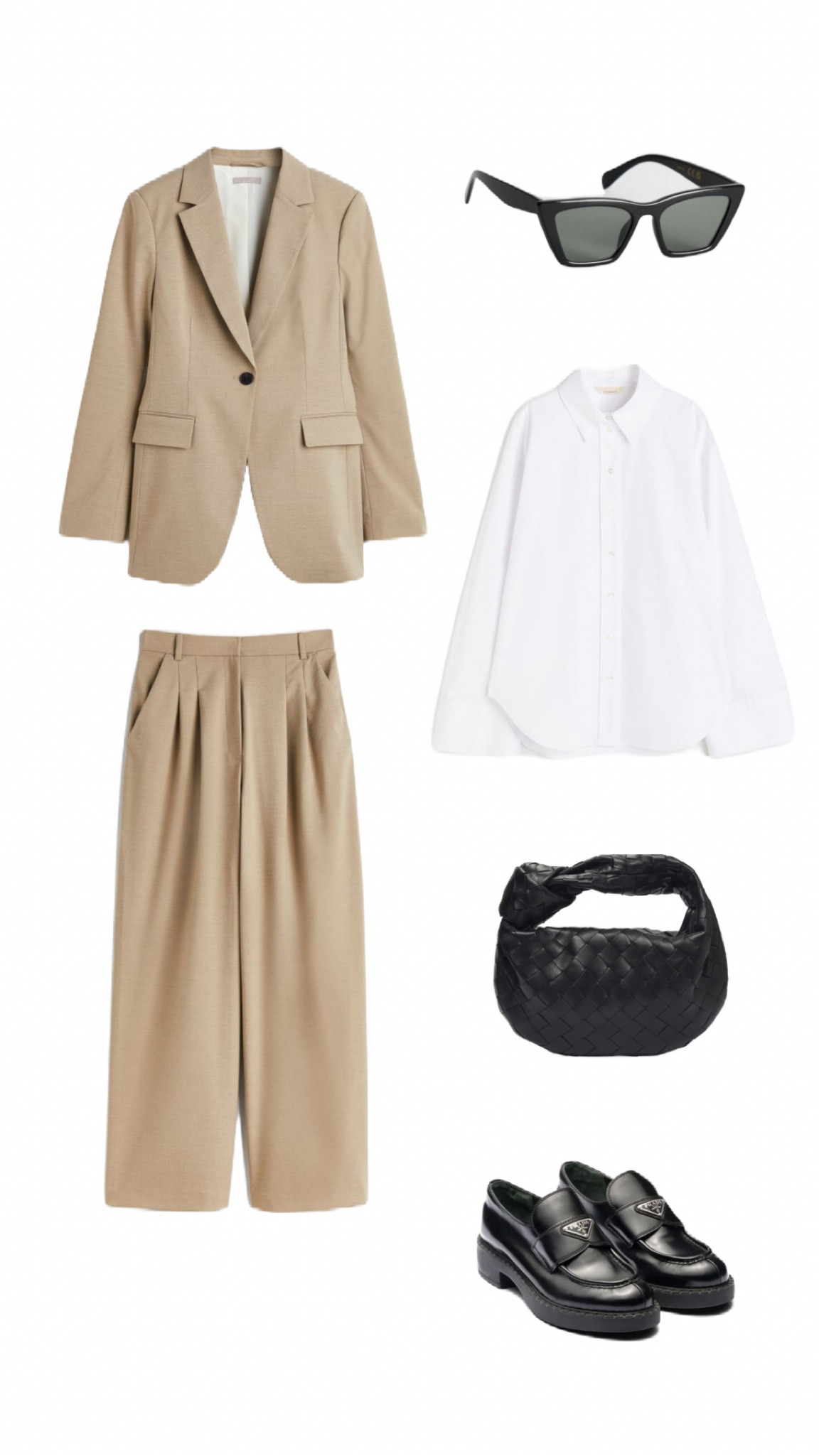 Workwear. H&M suit. H&M blazer. H&M trousers. H&M white blouse. Bottega Veneta Jodie bag. Prada loafers. Black sunglasses. 

#LTKworkwear #LTKfit #LTKFind
