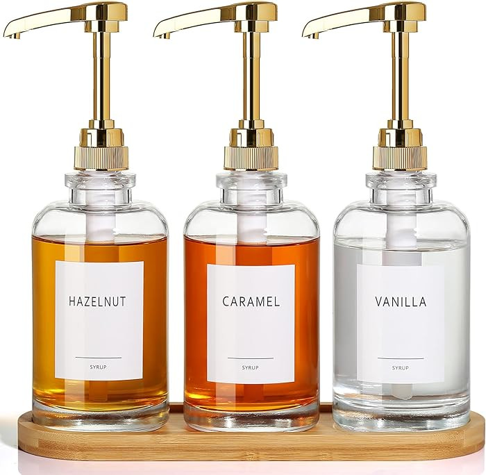 Coffee Syrup Dispenser, Glass Syrup Pump Dispenser for Coffee Bar Accessories, Maple Syrup Bottle... | Amazon (US)