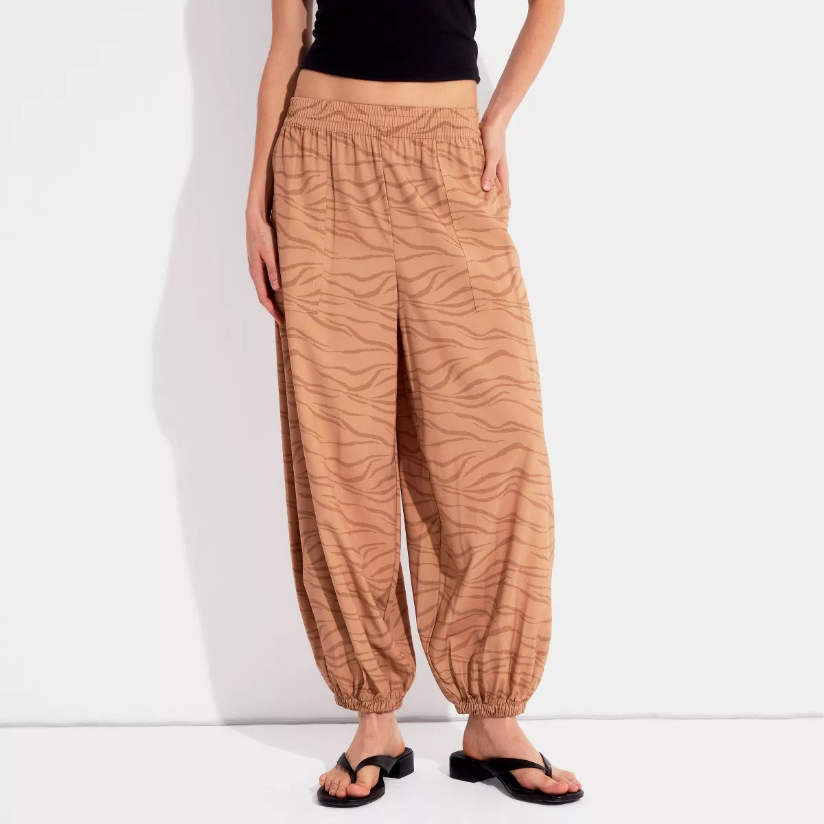 Women's Mid-Rise Balloon Pants - Wild Fable\u2122 Brown Zebra Striped XS | Target