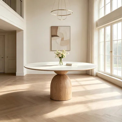 Modern American-Style “Light Luxury” Stone Slab Round Solid Wood Dining Table | Wayfair North America