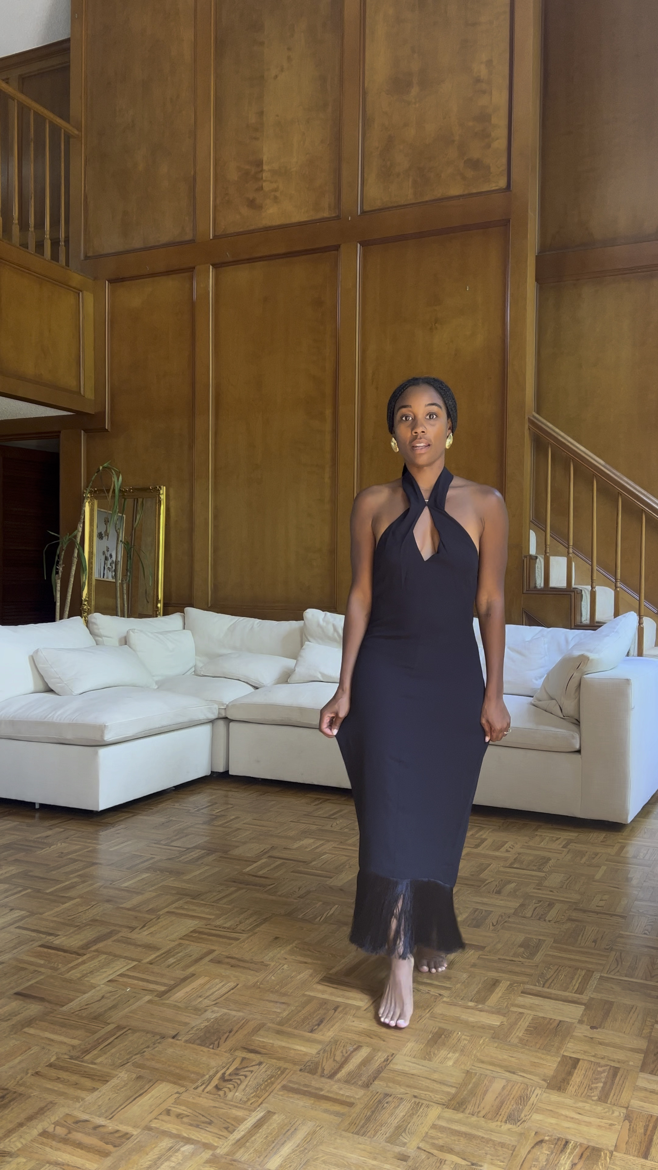 Perfect dress to wear to a wedding or beach vacation, black halter keyhole dress with fringe detail and seashell earrings 

#LTKwedding #LTKFind #LTKstyletip