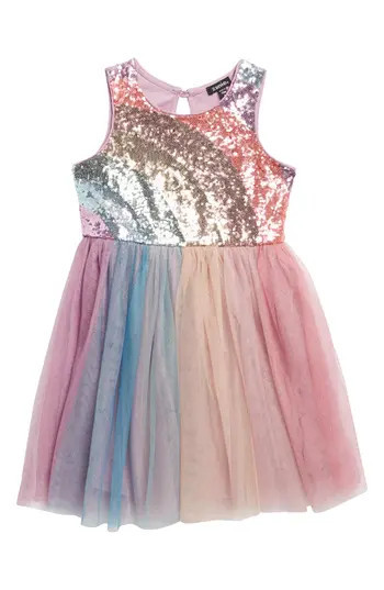 Zunie Kids' Rainbow Sequin & Tulle Dress in Pink Multi at Nordstrom Rack, Size 8 | Nordstrom Rack