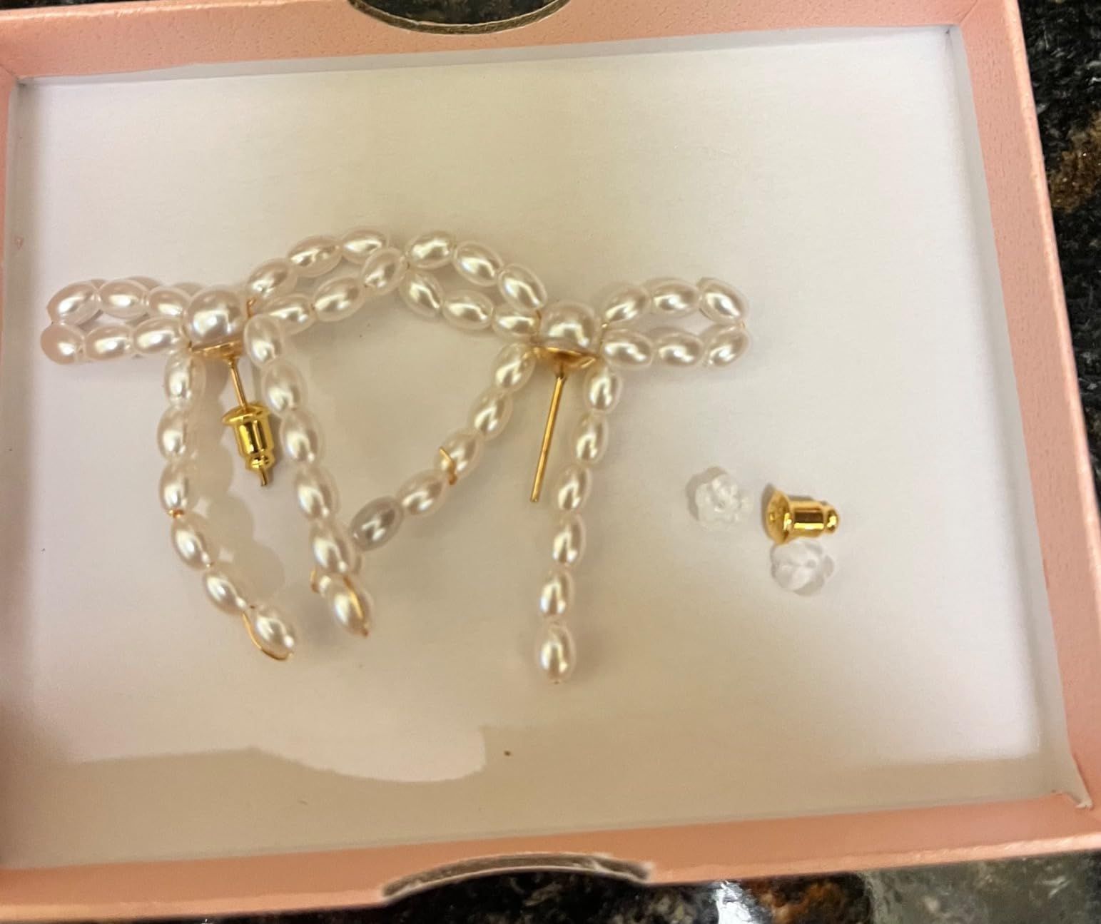 PANSHI 14K Gold Plated Bow Pearl Earrings | Sterling Silver Post Pearl Drop Earrings for Women Te... | Amazon (US)