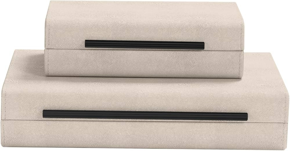 Generic Ivory Shagreen Set of 2pcs Decorative Boxes Storage Boxes for Modern Home Decor Jewelry O... | Amazon (US)