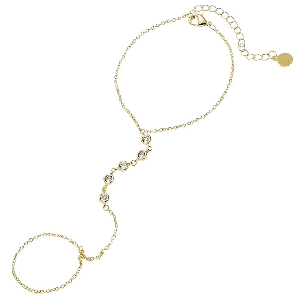 Faire de la Mode 5 CZ Gold Plated Bracelet Ring Hand Chain for 4-8 Ring Sizes – 14k Gold Plated... | Amazon (US)