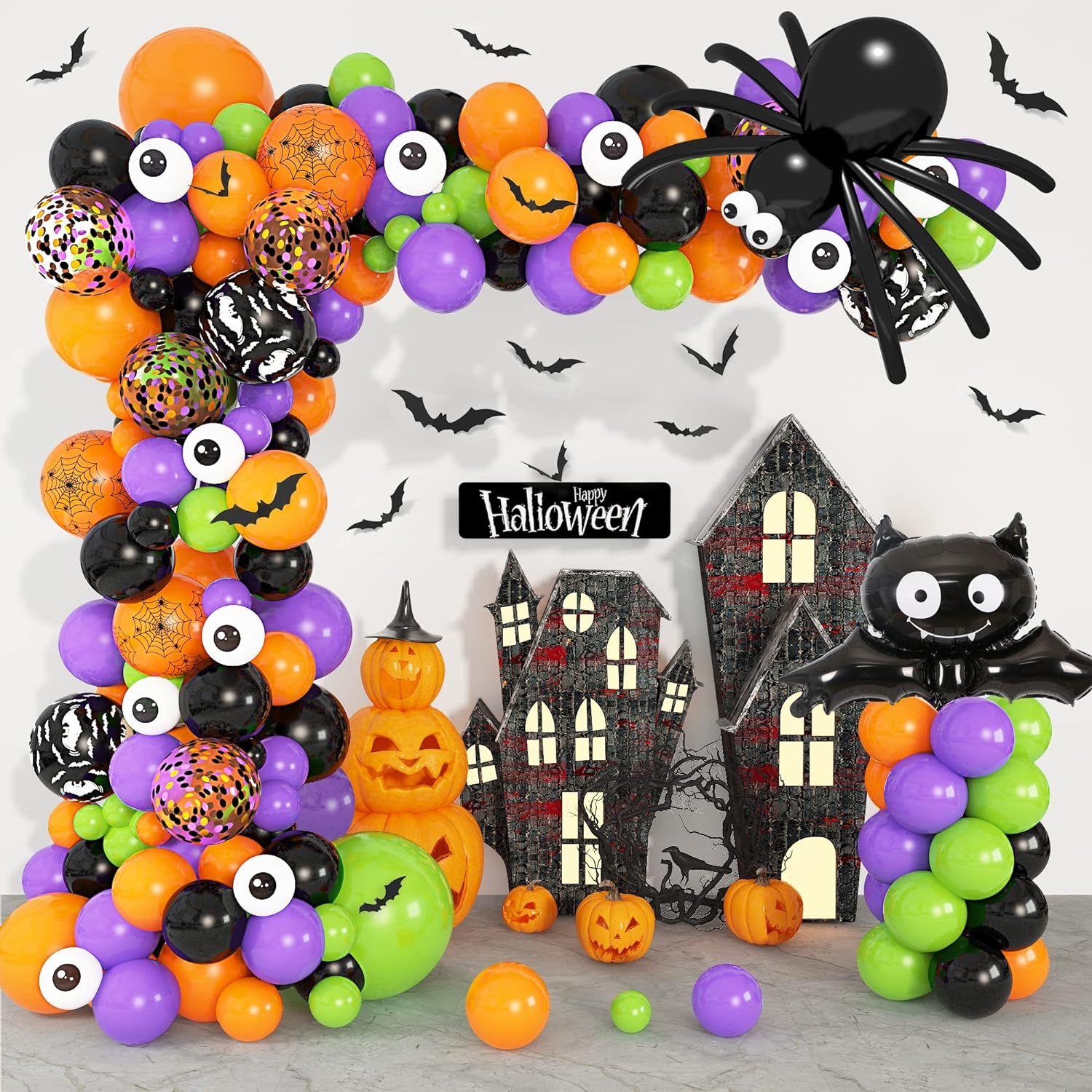 Amazon.com: 156Pcs Halloween Balloon Arch Garland Kit with Giant Spider Bat Balloon Black Orange ... | Amazon (US)