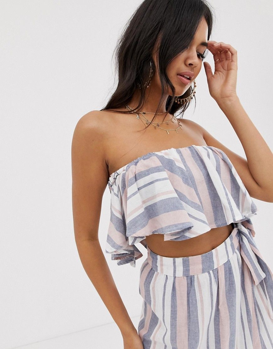 ASOS DESIGN woven stripe bandeau frill beach two-piece top-Multi | ASOS (Global)