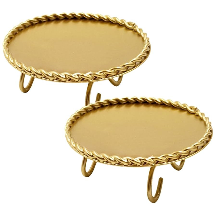 Homoyoyo 2pcs Gold Candle Holders Decorative Candlesticks Iron Pillar Plate Candle Pedestal Candl... | Amazon (US)