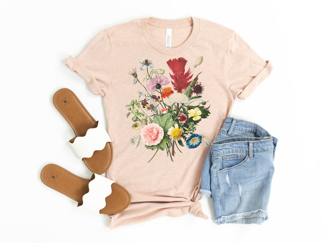 Botanical shirt, flower bouquet, vintage t-shirt, flower t-shirt, tee, vintage botanical, botanic... | Etsy (US)