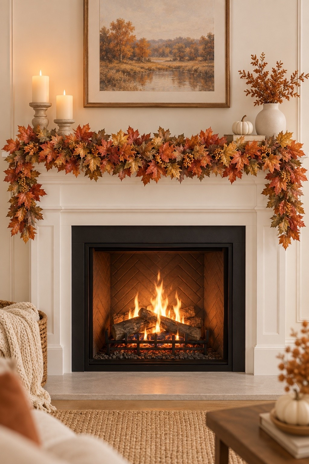 The prettiest fall fireplace moment 🍂 This orange maple leaf garland instantly makes any mantel feel warm and cozy with its rich autumn colors and full, layered look. Perfect for fall mantel decor, Thanksgiving decorating, or adding an easy seasonal touch to your living room.

#LTKSeasonal #LTKHome