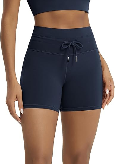 ODODOS Women's Drawstring Tie Shorts 5" Inseam High Waist Workout Yoga Biker Shorts | Amazon (US)