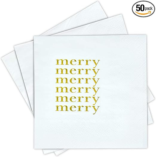 Merry Christmas Cocktail Napkins - Gold Foil 3-Ply Disposable Holiday Napkins for Christmas Parti... | Amazon (US)