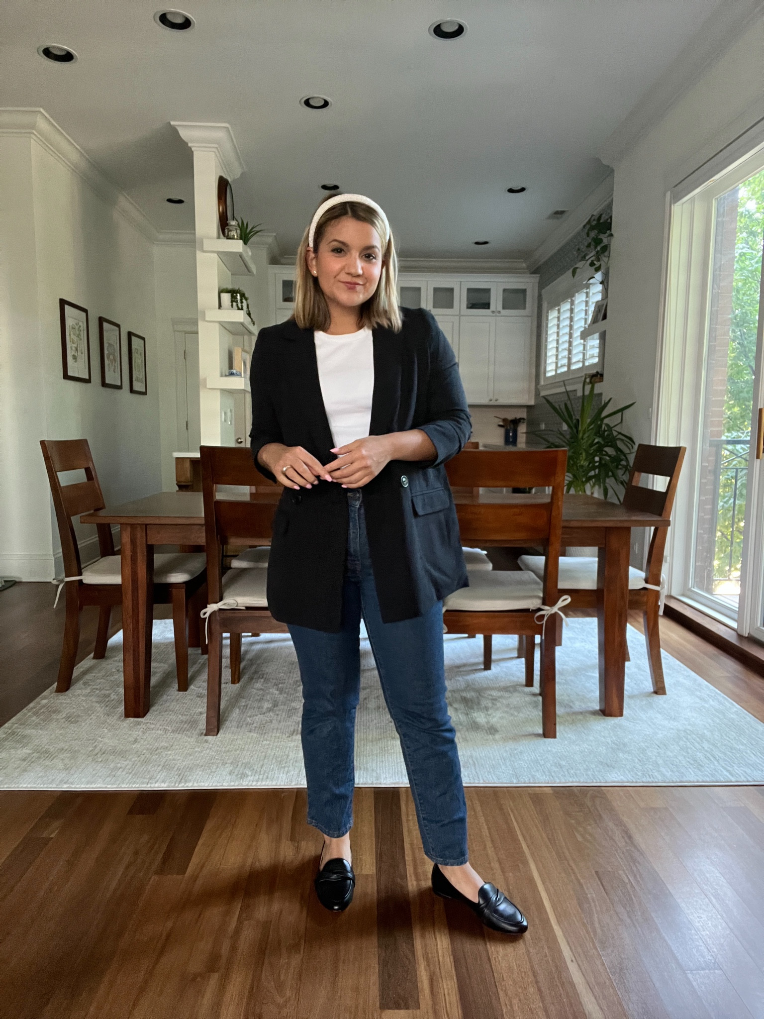 TShirt - small
Blazer - XS (25% off right now!)
Straight leg jeans - petite 27 (25% off right now!)
Loafers - run a little small

#LTKsalealert #LTKworkwear #LTKSeasonal