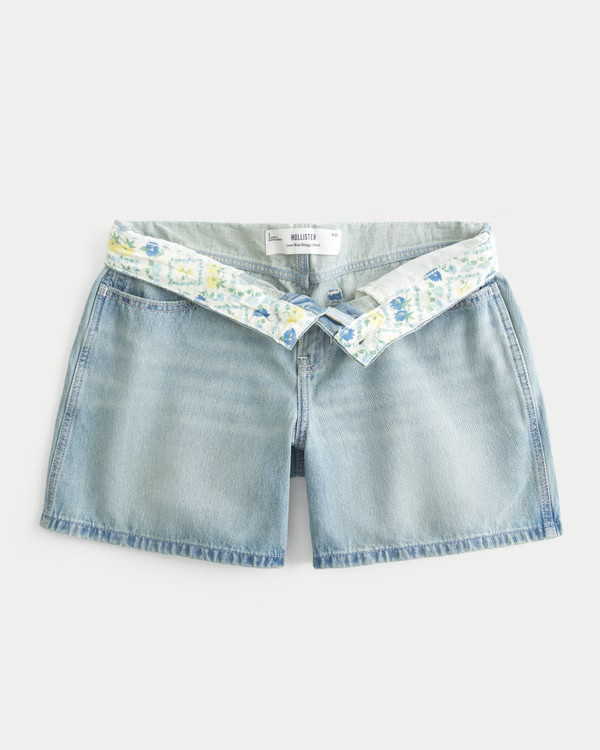 Low-Rise Light Wash Foldover Waist Baggy Denim Shorts 5" | Hollister (US)