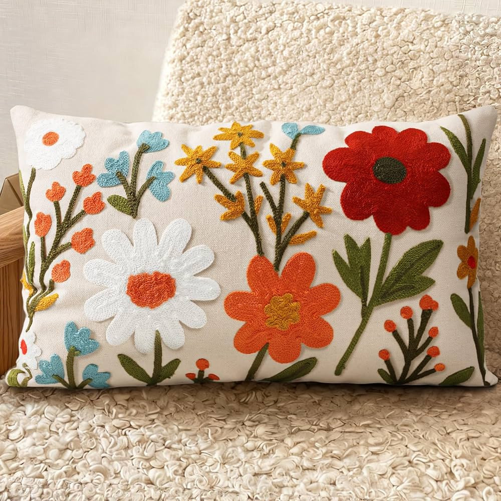 Embroidered Lumbar Pillow Covers 20x12 Inch - Summer Boho Decorative Pillow Cover with Zipper for... | Amazon (US)