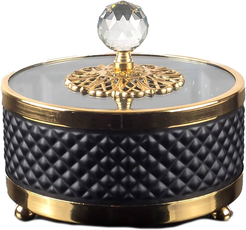 Handmade Fancy Candy Bowl, Round Decorative Sugar Serving Dish with Lid and Crystal Top, Footed G... | Amazon (US)