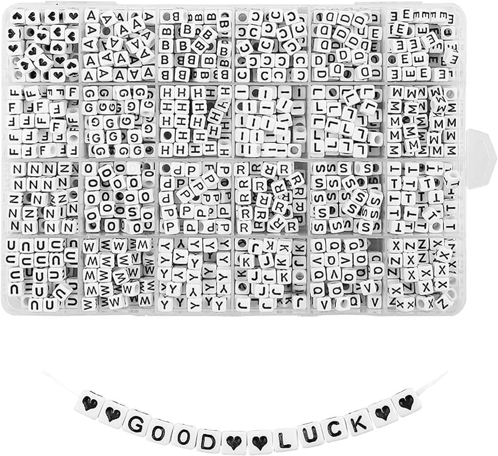 Quefe 1440pcs Acrylic Letter Beads White Cube Sorted Alphabet Beads for Jewelry Making, Bracelets... | Amazon (US)