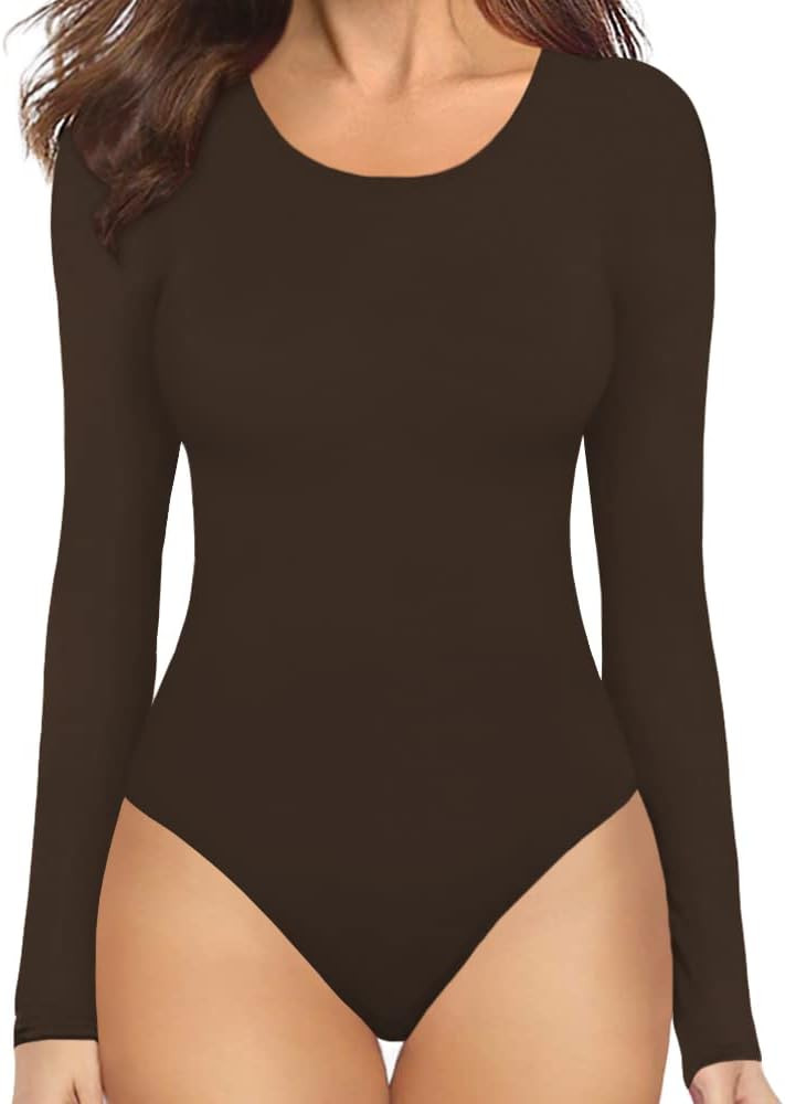 MANGOPOP Women's Round Collar Clothing Short Sleeve Long Sleeve Tops T Shirt Bodysuit | Amazon (US)