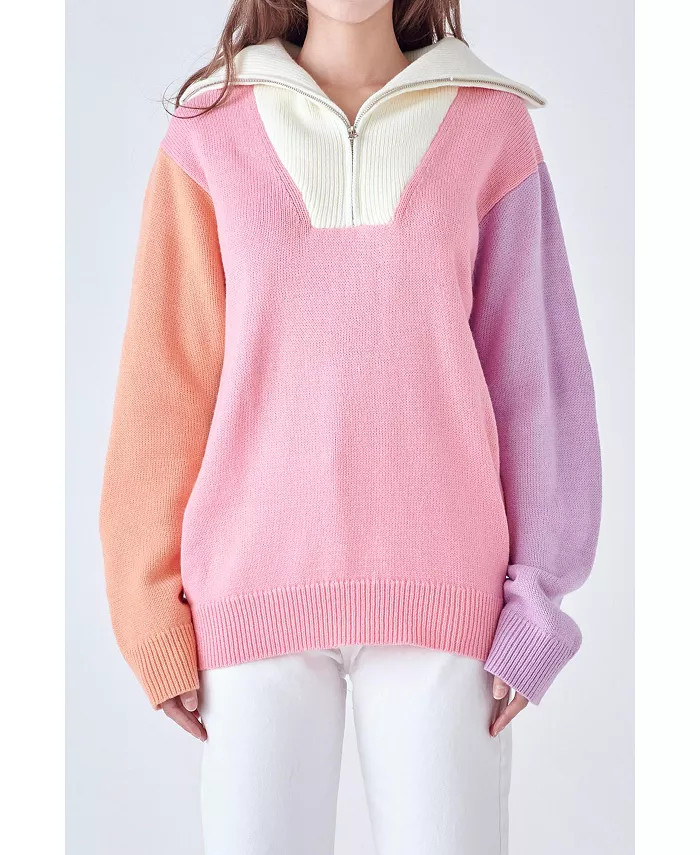 Women's Colorblock Zip Pullover Sweater | Macy's