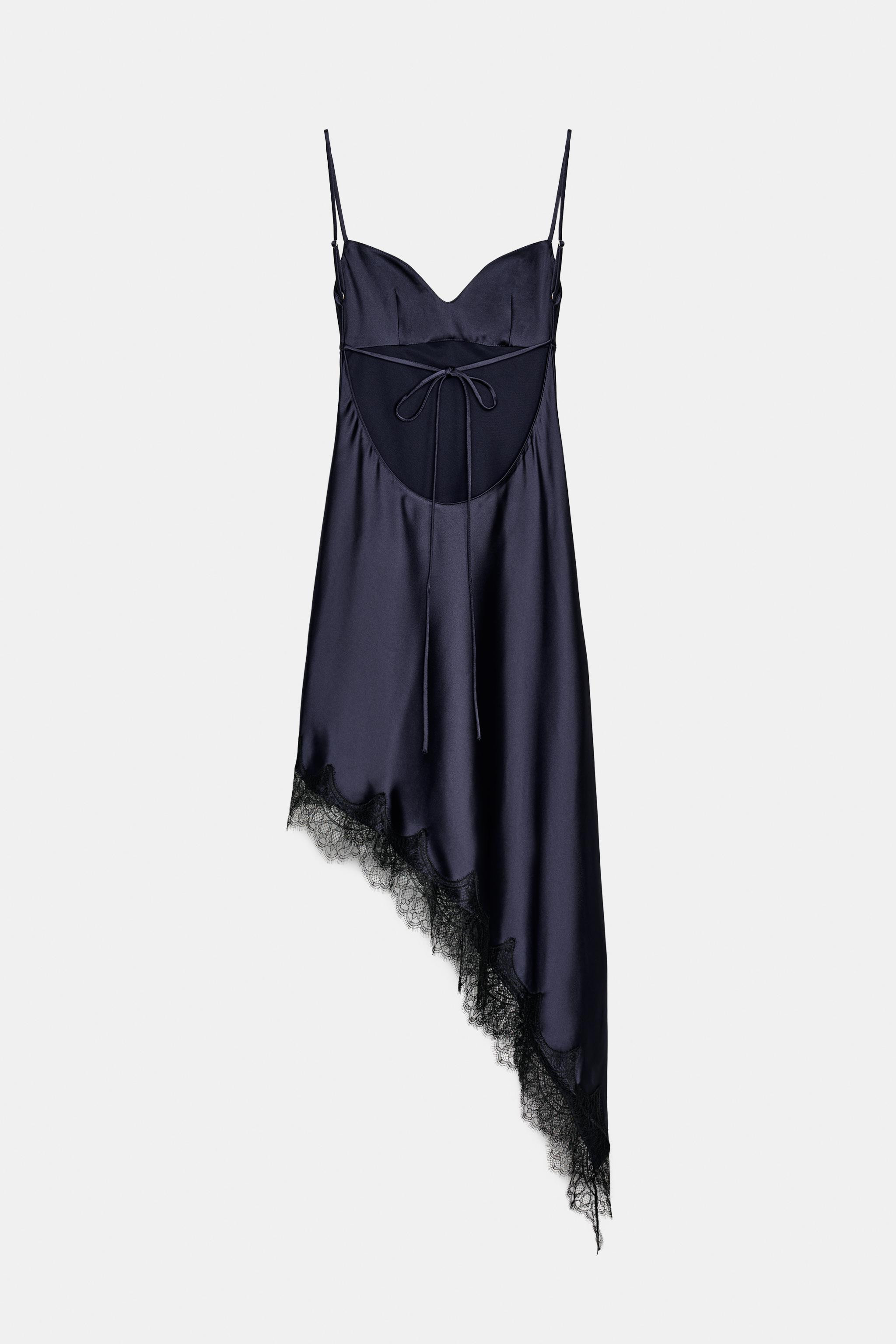 ASYMMETRIC SATIN LACE DRESS | Zara UK