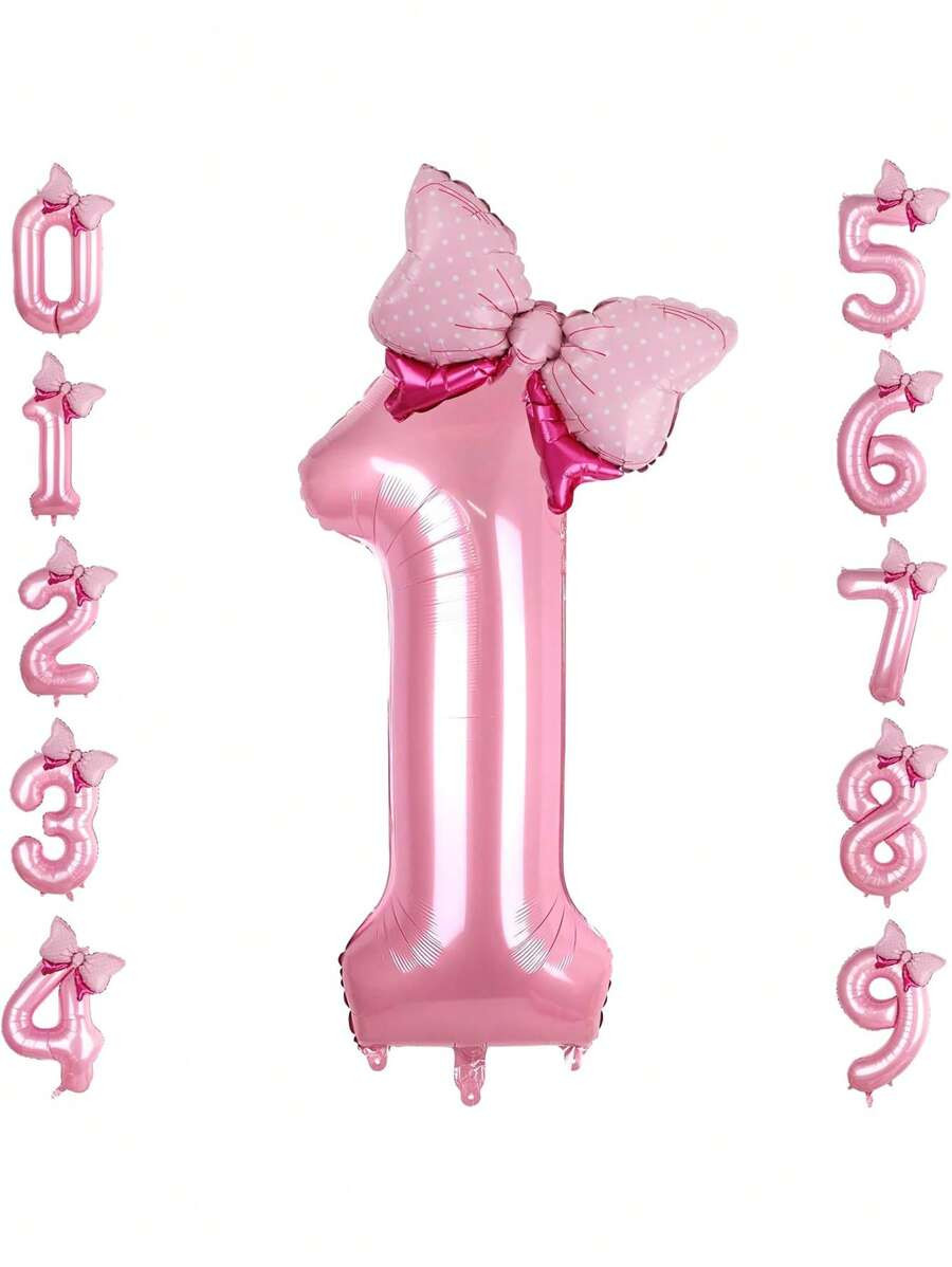 40 Inch Number 0-9 Balloon With Bow Pink Happy Birthday Jumbo Number Balloon For Daughter Birthda... | SHEIN