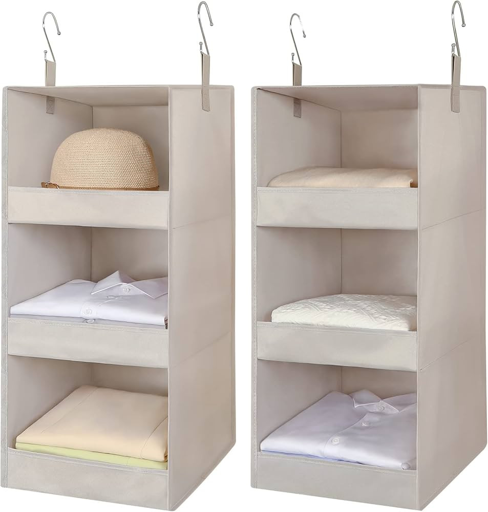 3-Shelf Hanging Closet Organizer 2 Pack, Thickened Fabric Hanging Shelves, Closet Organization, H... | Amazon (US)