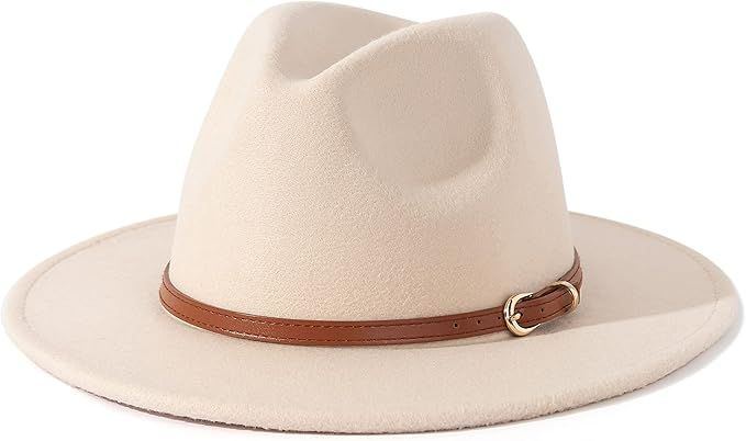 Lisianthus Women Classic Felt Fedora Wide Brim Hat with Belt Buckle | Amazon (US)