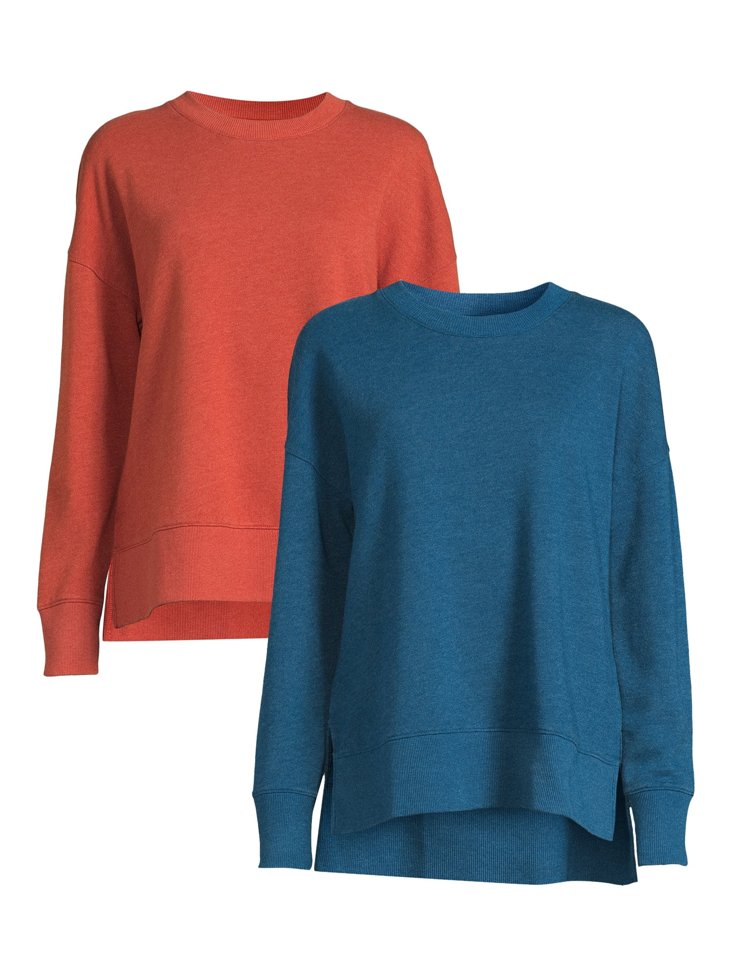 Time and Tru Women's Crewneck Sweatshirt with High-Low Hem, 2-Pack, Sizes XS-XXXL | Walmart (US)