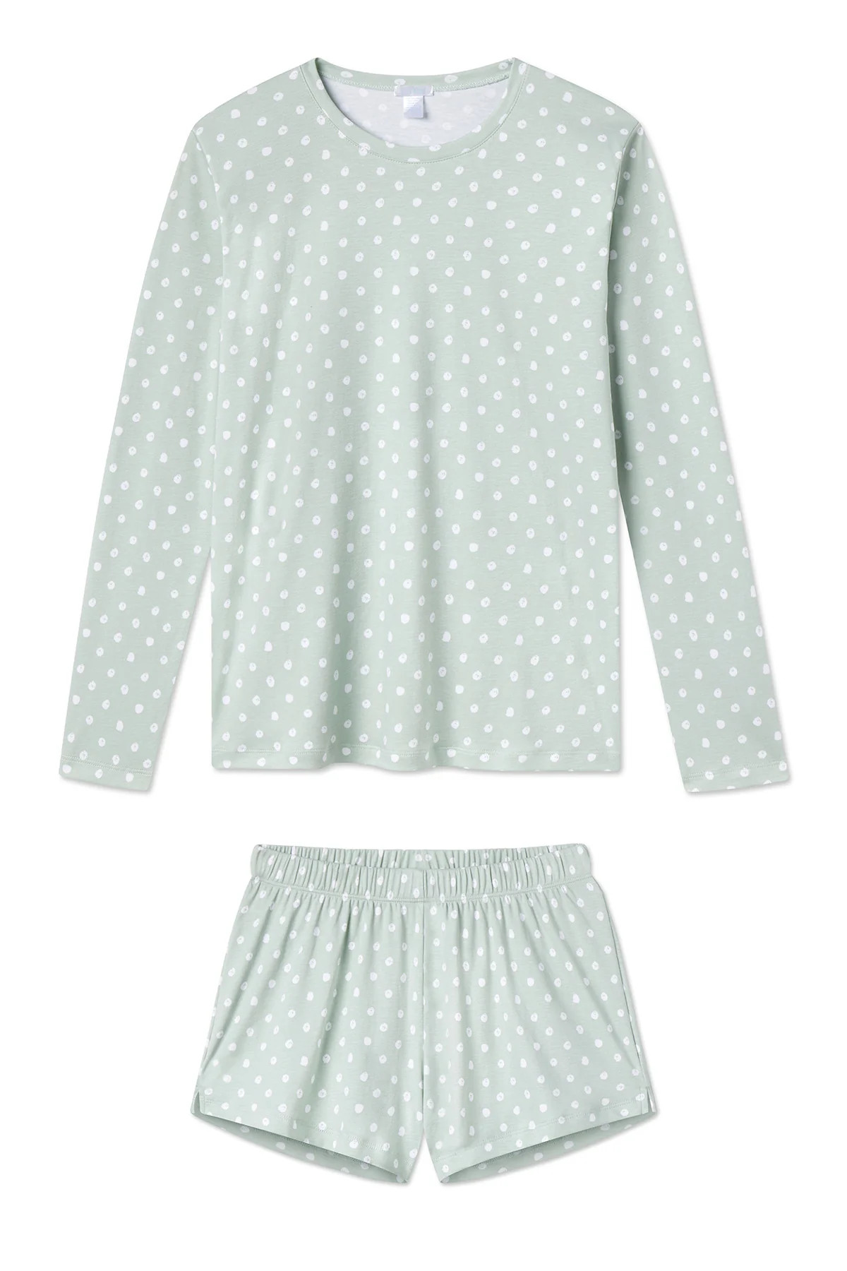 Pima Crew Long-Short Set in Aloe Dot | Lake Pajamas
