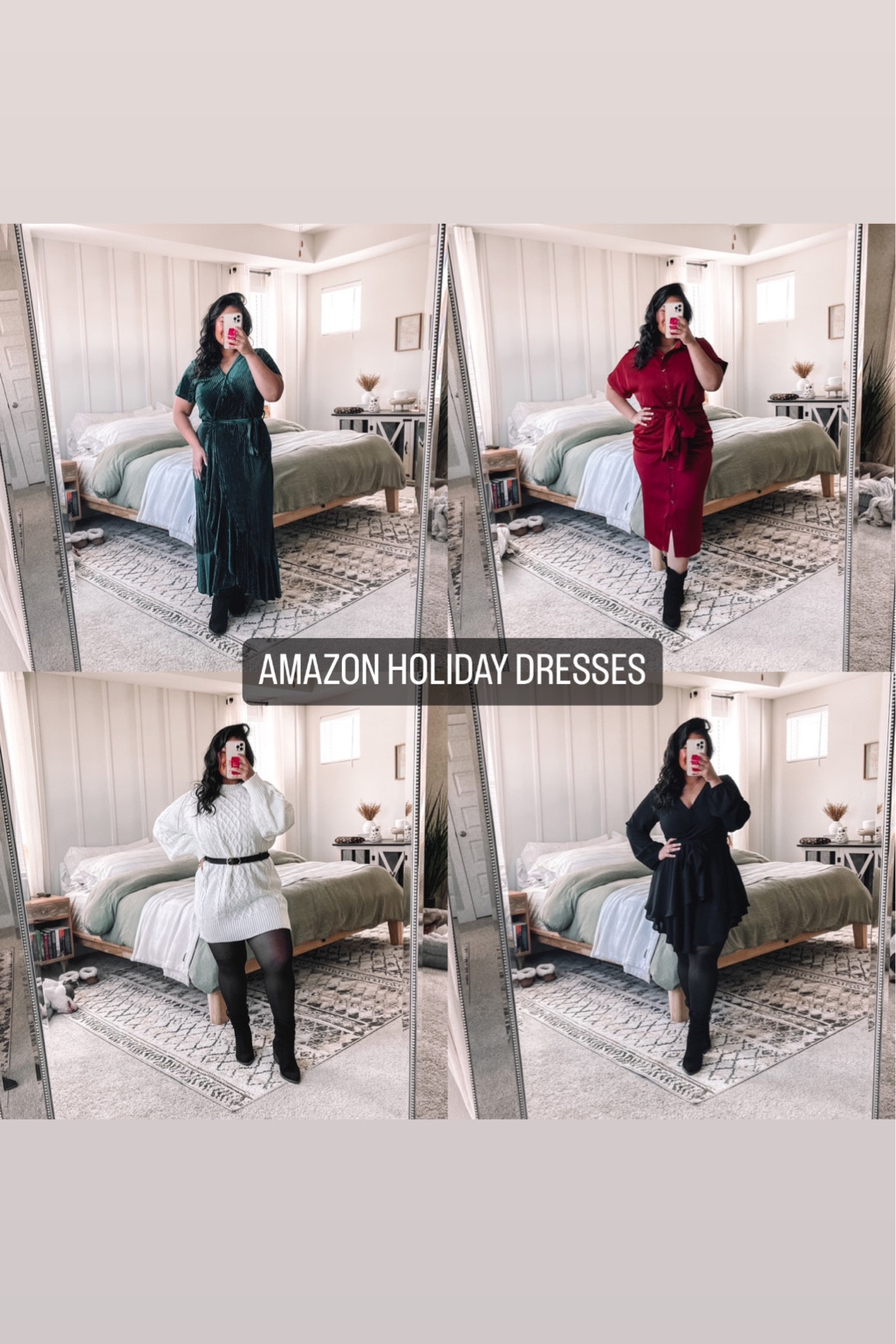 Wearing a size L in all dresses. Boots are true to size. 

#LTKfindsunder100 #LTKmidsize #LTKHoliday