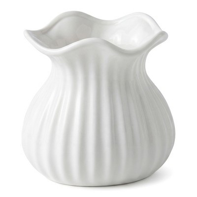 REGALWOVEN Ribbed Textured Ceramic Matte Cube Flower Vase for Coffee Table Centerpiece 4.7"L x 4.7"W x 4.7"H Bright White | Target