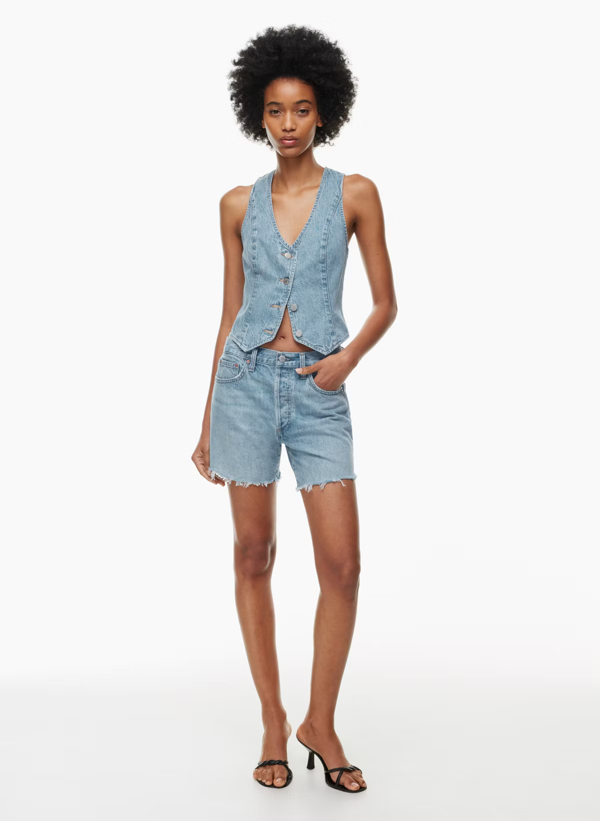 THE EX-BOYFRIEND HI MID-THIGH DENIM SHORT | Aritzia
