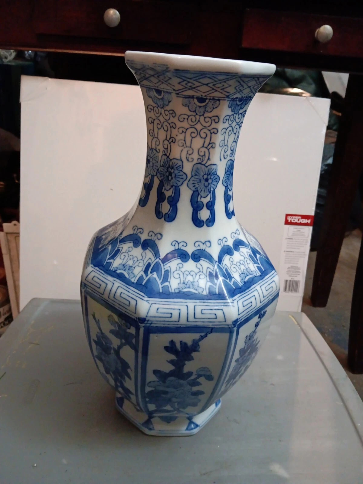 Vintage Chinese Asian Blue & White Porcelain Vase Floral Pattern 14'' Tall  | eBay | eBay US