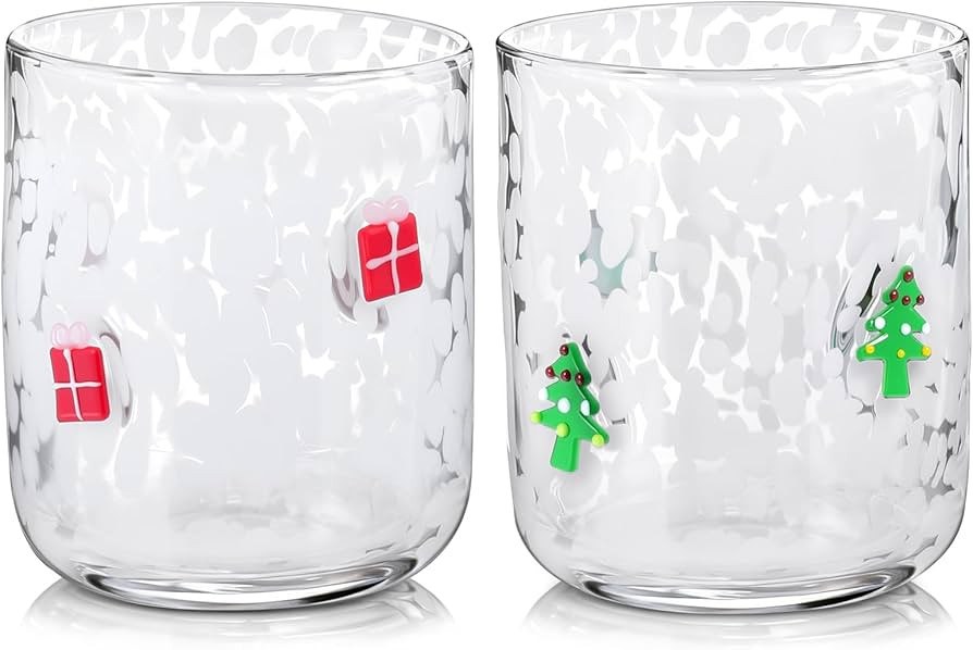 2 Pcs Christmas Icon Juice Glasses, 14 oz Cute Wine Glass Cups Christmas Tree Xmas Gift Box Old F... | Amazon (US)