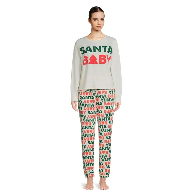 Grayson Social Juniors Santa Baby Long Sleeve Tee and Jogger Sleep Set, 2-Piece | Walmart (US)