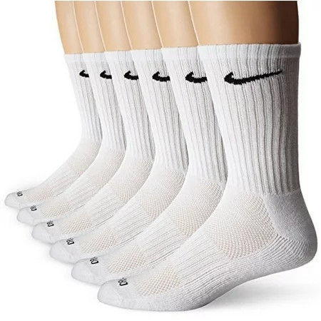 Nike Unisex Dri-Fit Cushioned Crew Training Socks (6 Pair) White Large Women | Walmart (US)