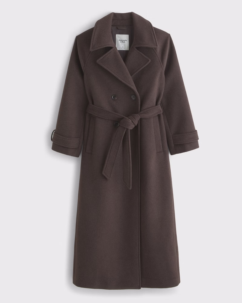 Abercrombie & Fitch Women's Wool-Blend Trench Coat in Dark Brown - Size S | Abercrombie & Fitch (US)
