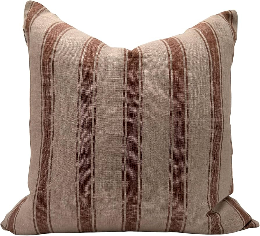 Linen Throw Pillow Covers Stripe Pillow Cover 18x18 inch Spring Decorative Pillow Covers for Livi... | Amazon (US)