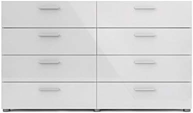Levan Home Contemporary 8 Drawer Double Bedroom Dresser in White with Modern Silver Color Bar Han... | Amazon (US)