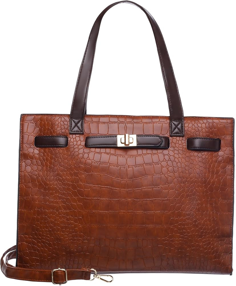 Crocodile-Embossed Tote Bag for Women – Stylish Large Shoulder Handbag, Fits 15.6" Laptop – Work & Office Purse | Amazon (US)
