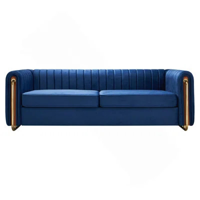 Contemporary Velvet Sofa Couch 84.25''W For Living Room, Blue | Wayfair North America