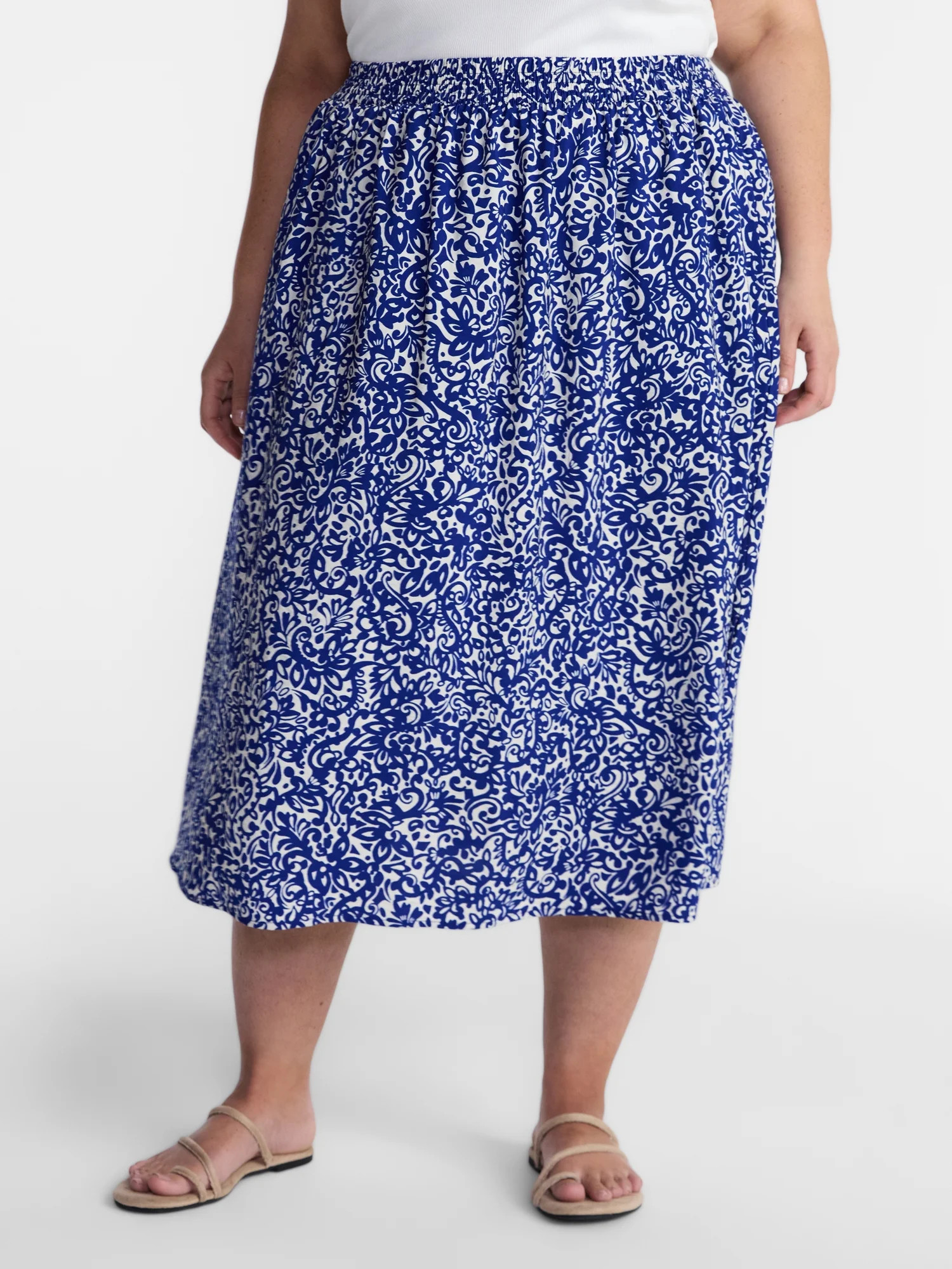 Terra & Sky Women\u2019s Plus A Line Midi Skirt, Sizes 0X-5X | Walmart (US)