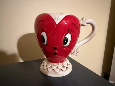 JOHANNA PARKER FOOTED RED VALENTINES DAY COFFEE MUG W/WHIMSICAL HEART FACE NEW | eBay US