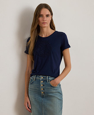 Women's Crewneck Embroidered-Logo T-Shirt | Macy's