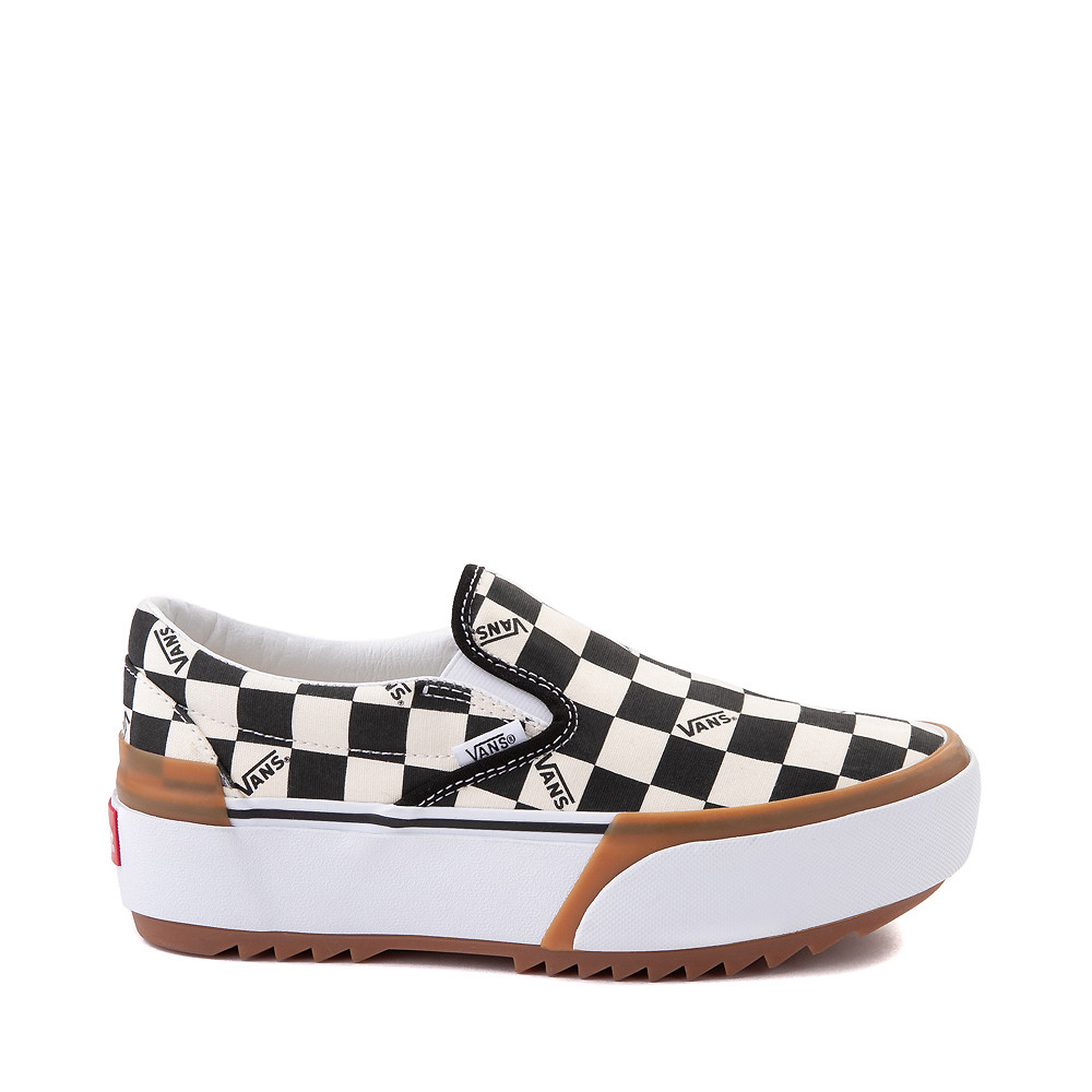 Vans Slip On Stacked Checkerboard Skate Shoe - Black / White | Journeys